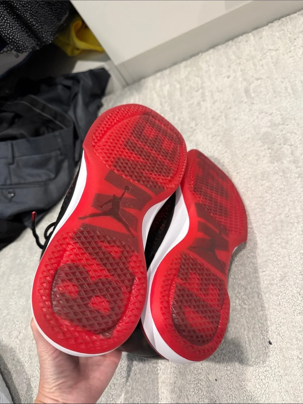 Jordan Men's Low-Top Basketball Shoes in Red and Black. Never worn, no box.